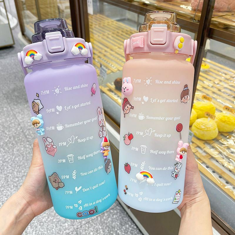 ((READY)) ORI YIBEN - BOTOL MINUM 2 LITER 2L PASTEL VIRAL / BOTOL PELANGI GRADASI JUMBO PENANDA WAKT