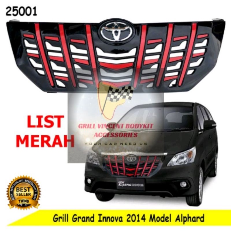 Grill Grand Innova 2014 2015 model Alphard Plastik ABS BLACK HITAM DOFF LIST MERAH