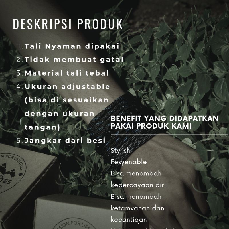 Gelang Pria Satu Paket Jangkar Tali Paracord Hitam Polos Bracelet Cowok BG17