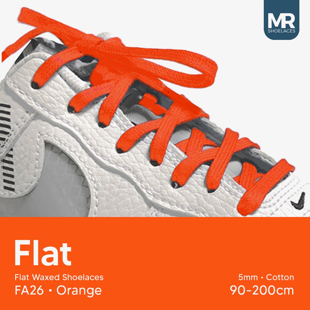 MR Shoelaces FA26 Orange (Jingga) Tali Sepatu Lilin 5mm Gepeng Flat Pipih (Waxed Laces) 90cm 100cm 120cm 200cm - Premium Shoelace