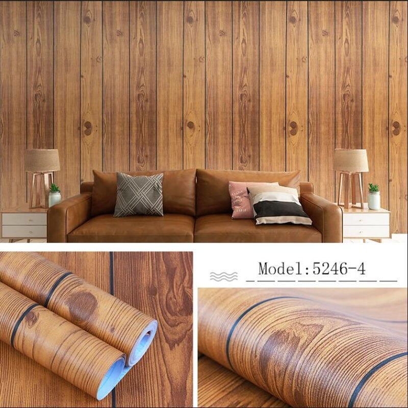 Wallpaper Sticker Dinding Motif Kayu Coklat Natural Ukuran 10 meter x 45 cm