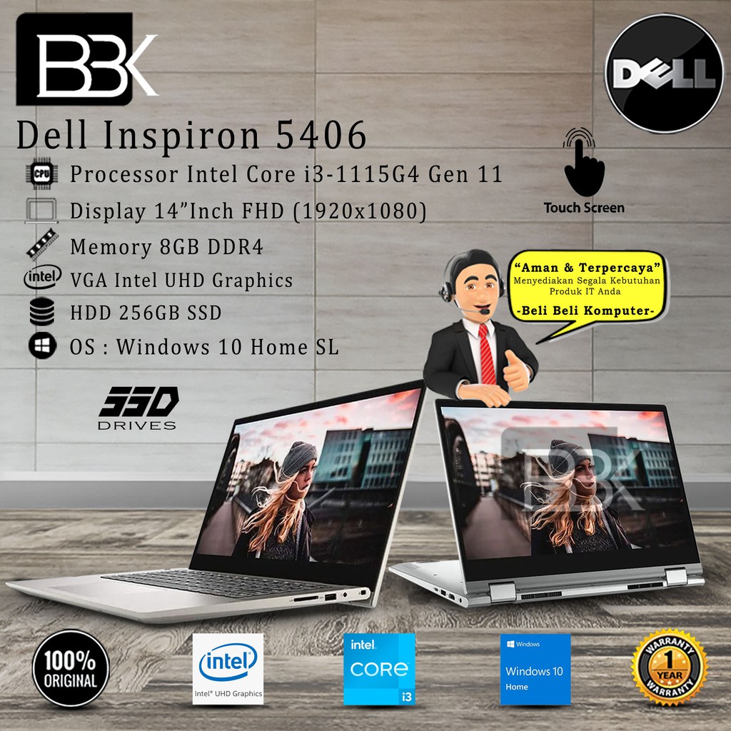 DELL Inspiron 5406 2 in 1 Intel Core I3-1115G4 8GB 256GB SSD W10HSL