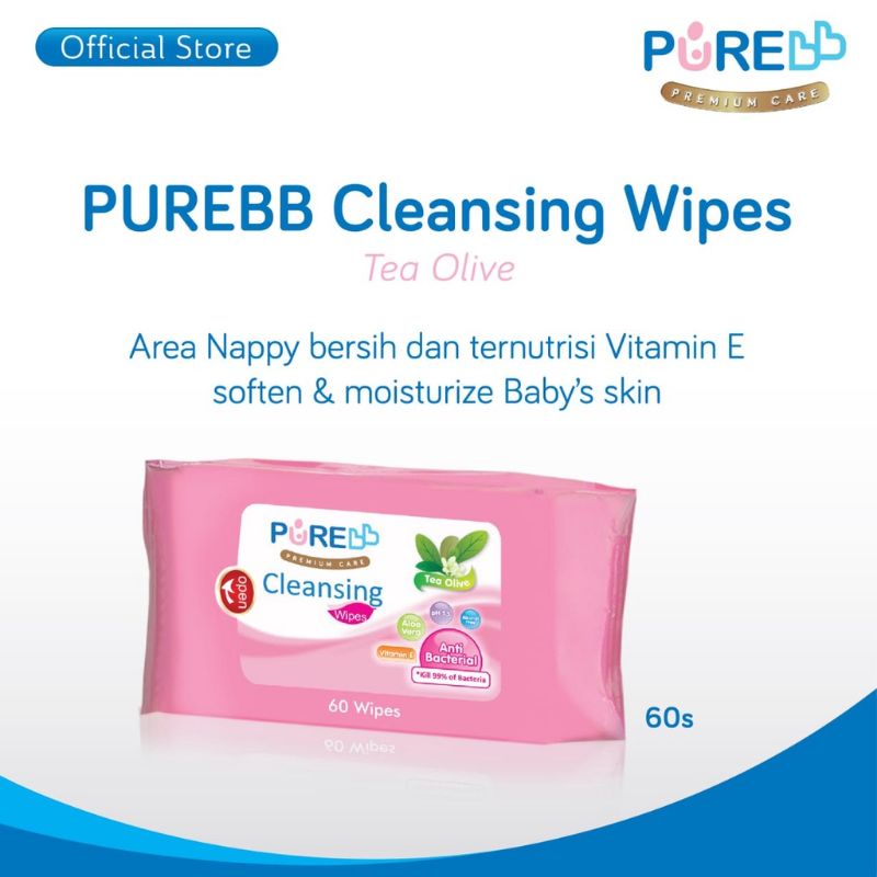 Pure Baby Cleansing Wipes isi 60's / Tisu Basah Bayi Per 1 Pcs