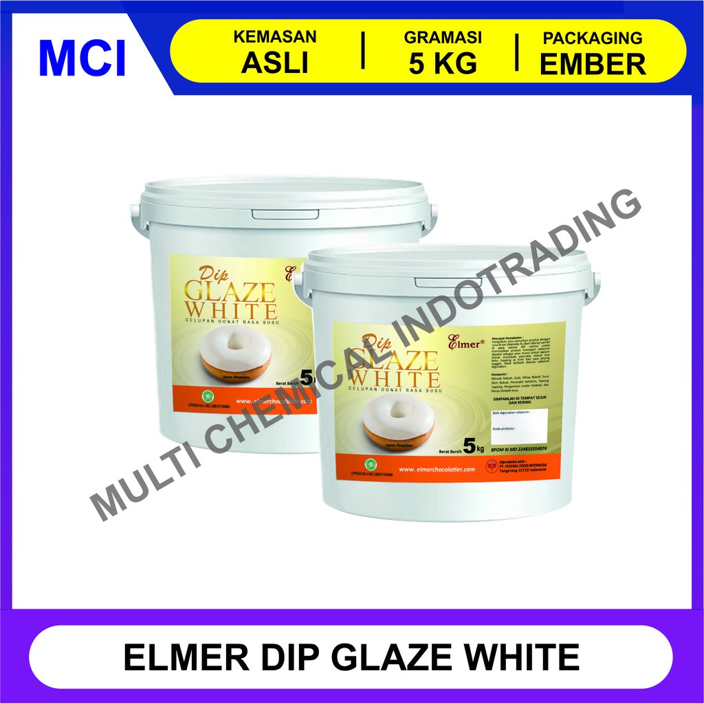 ELMER DIP GLAZE 5 KG - TOPPING DONAT PISANG NUGGET - WHITE CHOCO