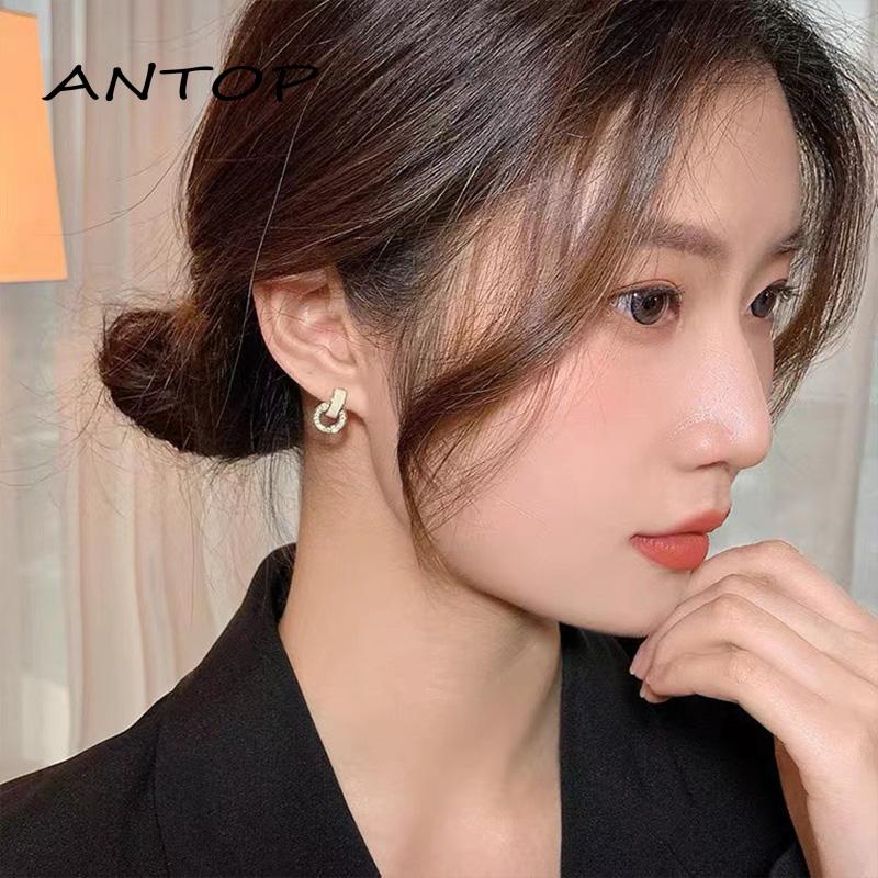 Anting Tusuk Bentuk Geometri Aksen Zircon Untuk Wanita