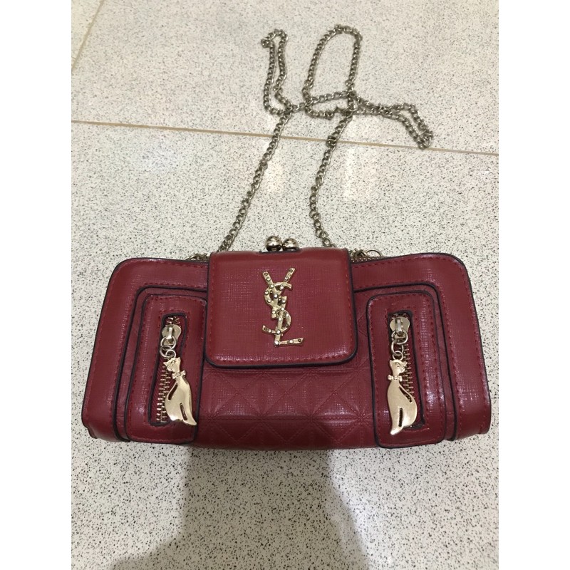 tas import wanita YSL asli warna maroon