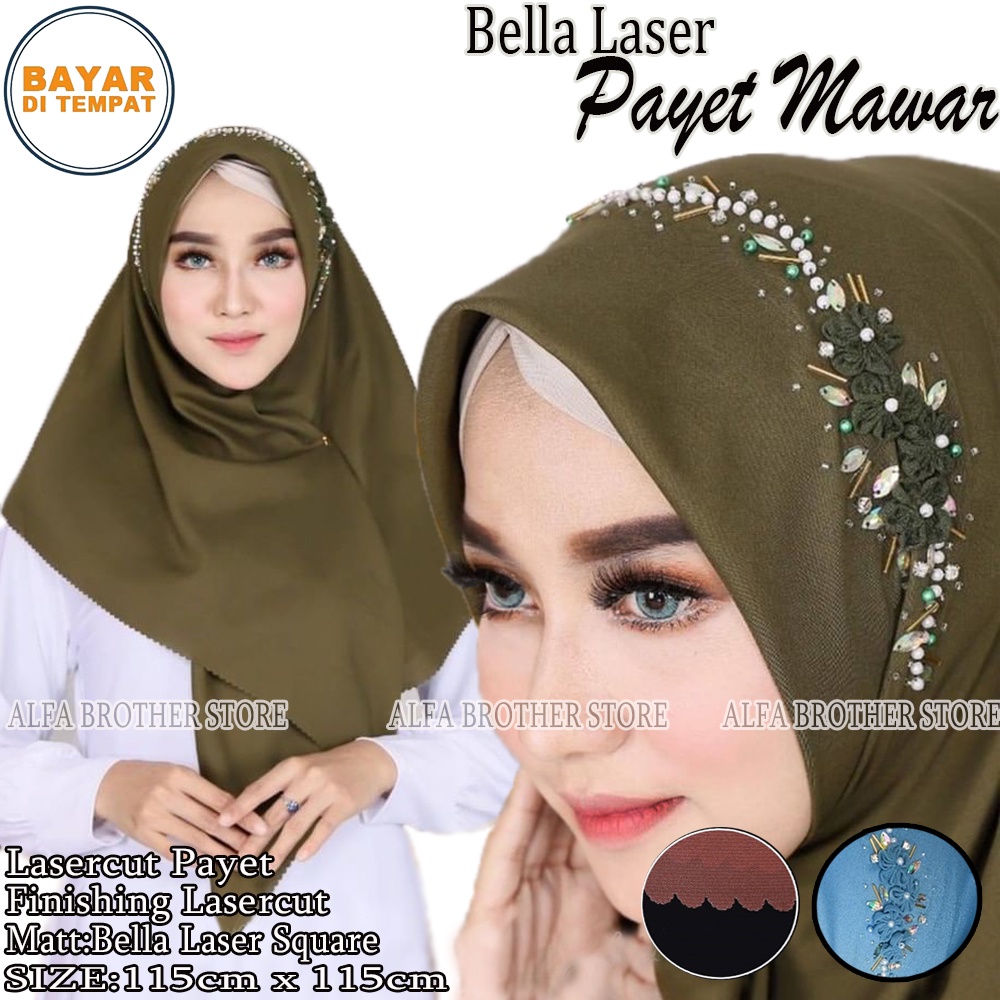Jual Hijab Segi empat Bella Payet Laser cut Bando Mawar Model Terbaru