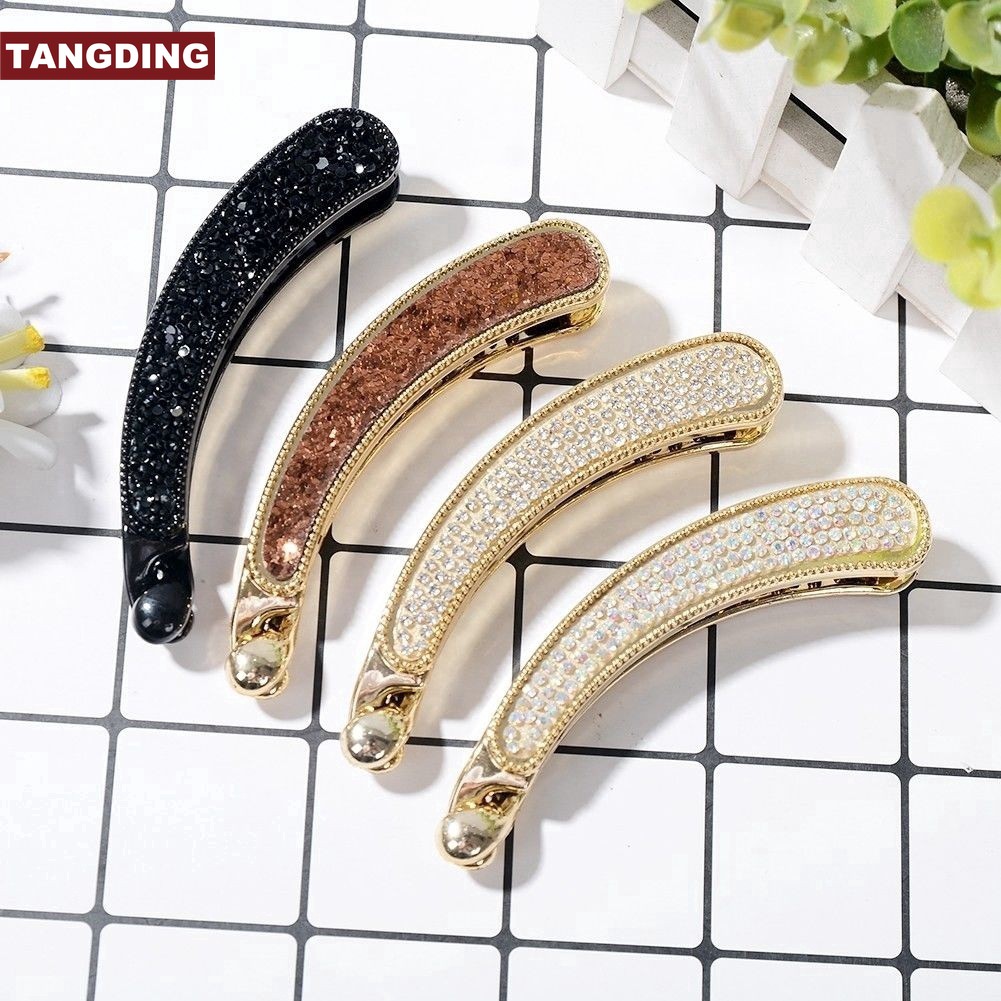 【COD Tangding】Jepit Rambut Model Pisang Kristal Berlian Imitasi untuk Wanita