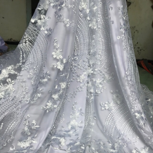 Kain tulle bordir putih bersih/kebaya pengantin