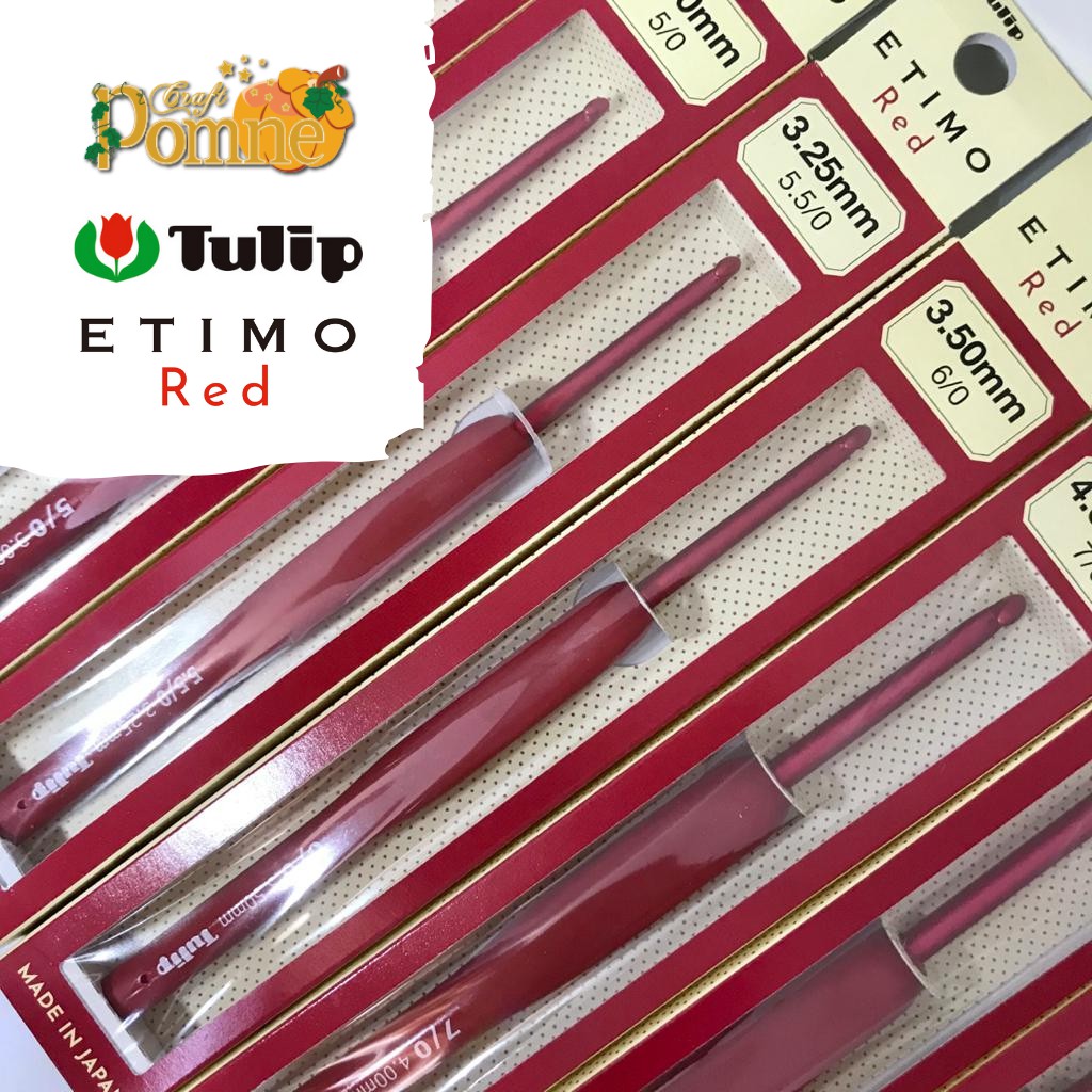 TULIP ETIMO RED (satuan) PREMIUM CROCHET HOOK MADE IN JAPAN Jarum Rajut Hakpen Crochet Hook with Cushion Grip