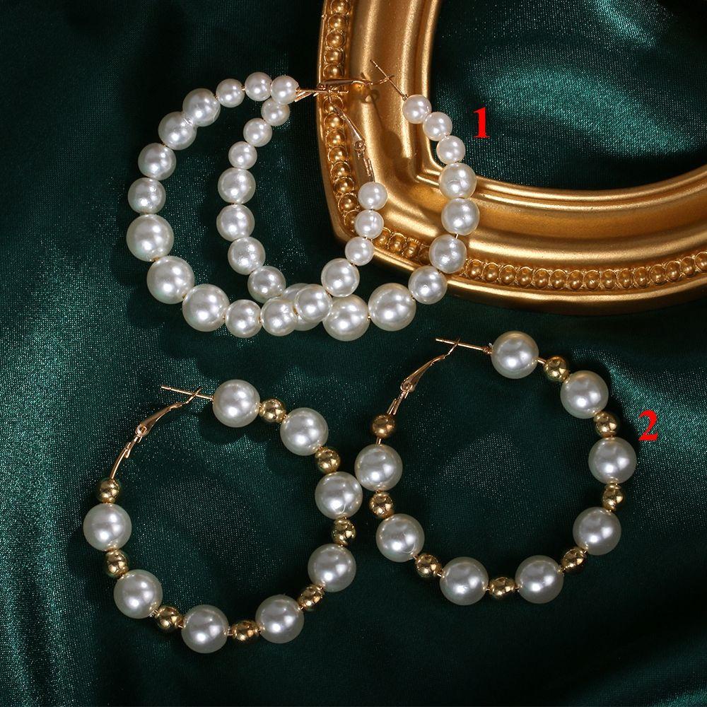 Preva Pearl Hoop Earrings Pesta Lingkaran Besar Fashion Bentuk Bulat