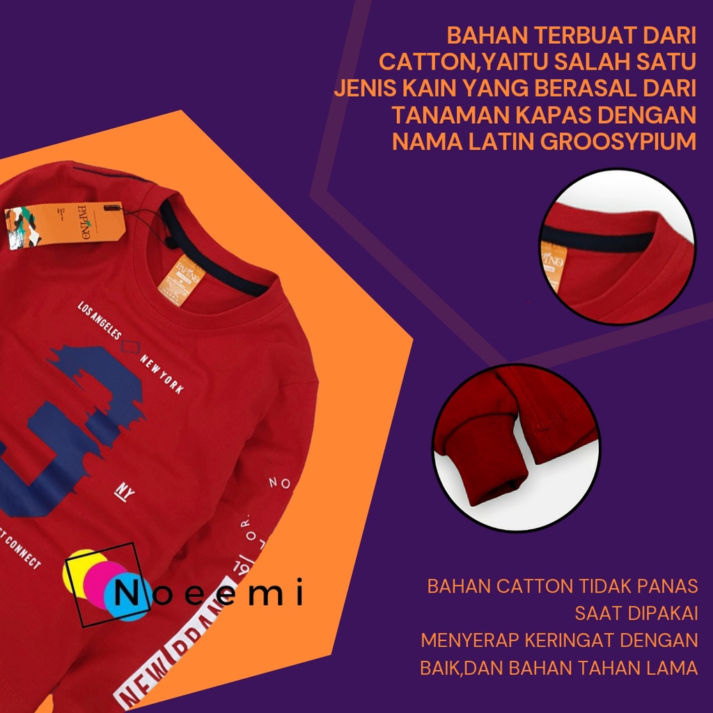 Papino Baju Kaus Anak Laki Laki 1-12 Tahun Lengan Panjang Cowok Dan Wanita Merah