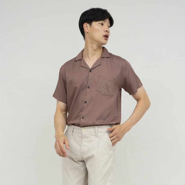 Kemeja bowling shirt pria lengan pendek mocca houseofcuff