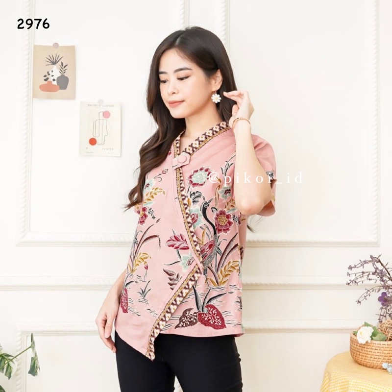 baju batik wanita modern / seragam atasan batik kantor / blouse batik katun lengan pendek murah 020