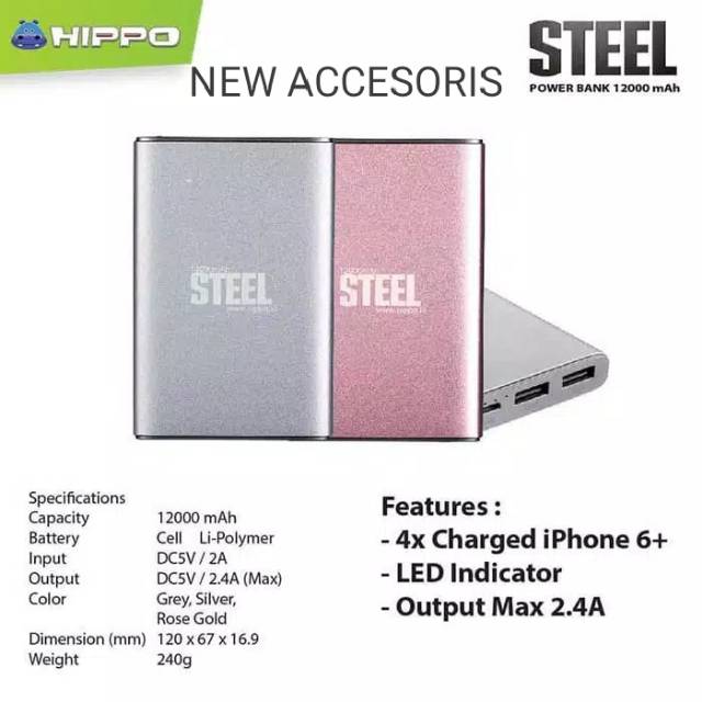 Powerbank hippo STEEL 12000mah