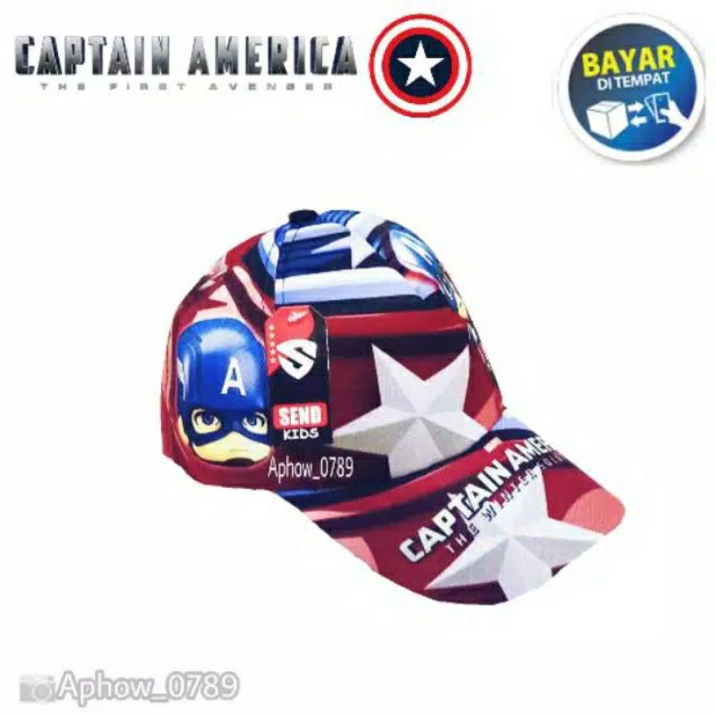 TOPI ANAK FULL PRINTING TERMURAH TOPI BASBALL C.AMERICA/SEND BORDIR