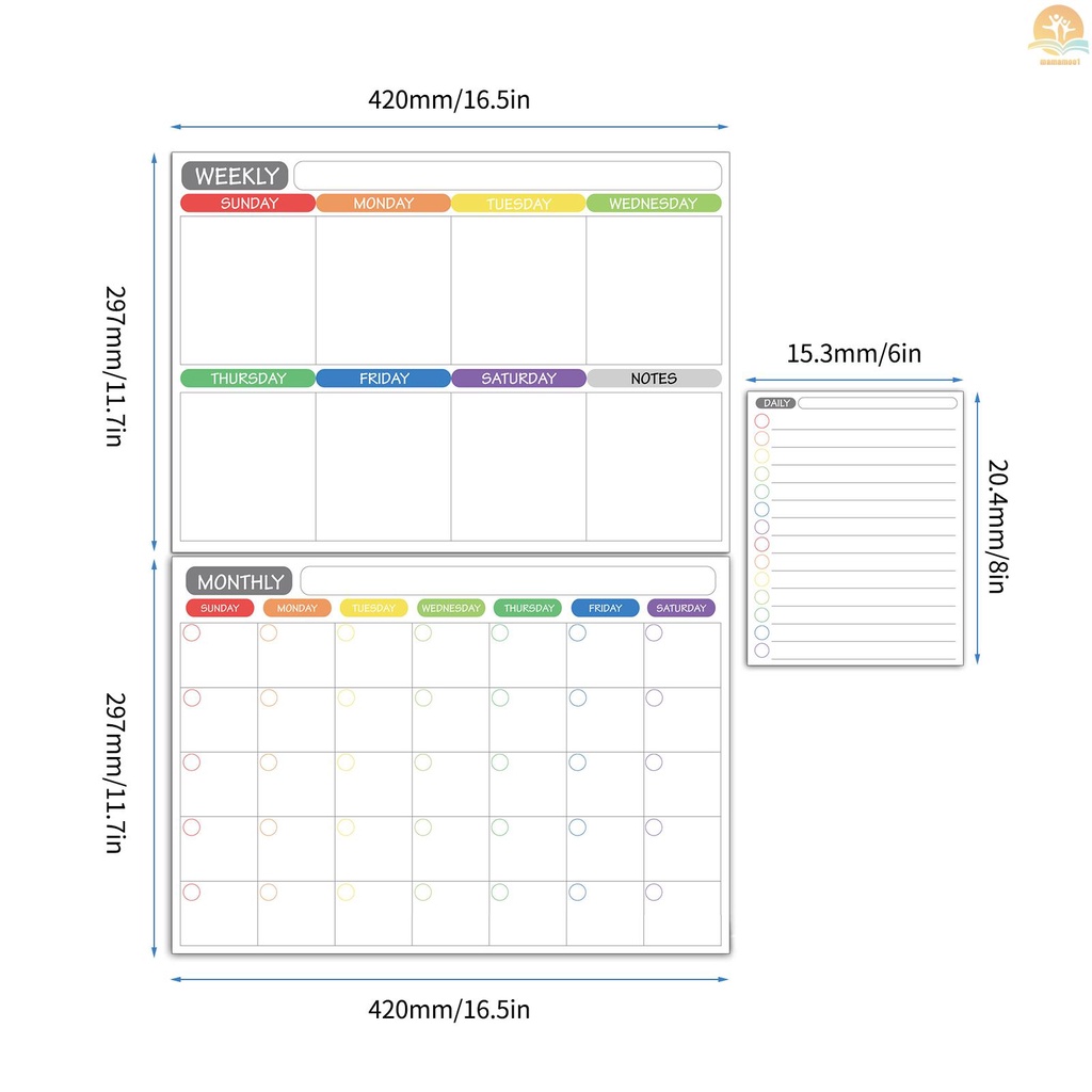 Magnetic Dry Erase Calendar Whiteboard Fridge Magnet Flexible Daily Message Stickers Included Monthly Weekly Daily Calendar Whiteboard 5 Board Pen 1 Eraser for Organizer Schedule Planner To Do List Notepad Wall Set