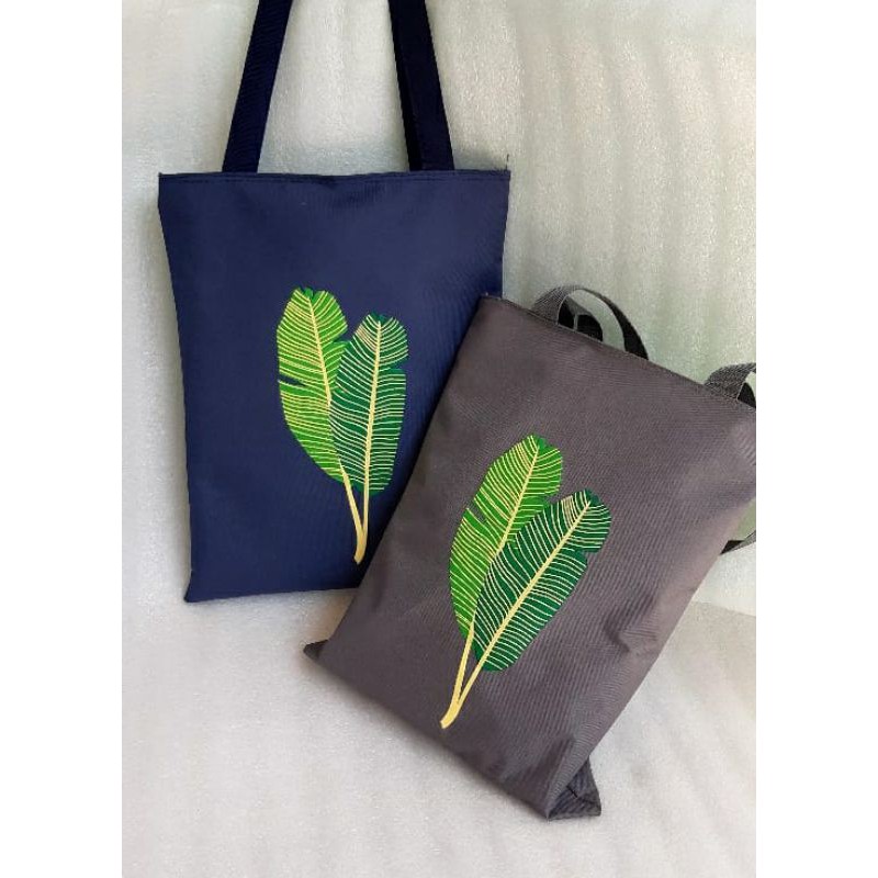 Tote Bag Resleting Tas Kuliah Tas Sekolah Gambar Daun