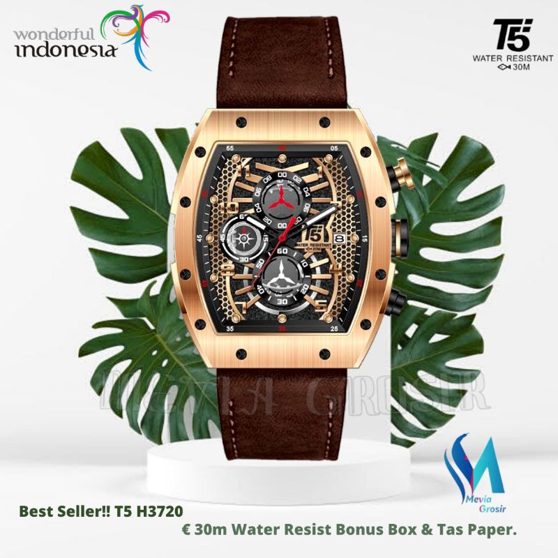 JAM TANGAN PRIA T5 H 3720 H3720G 3720 T5 ORIGINAL 100% CHRONOGRAPH TAHAN AIR BERGARANSI FREE TIN BOX
