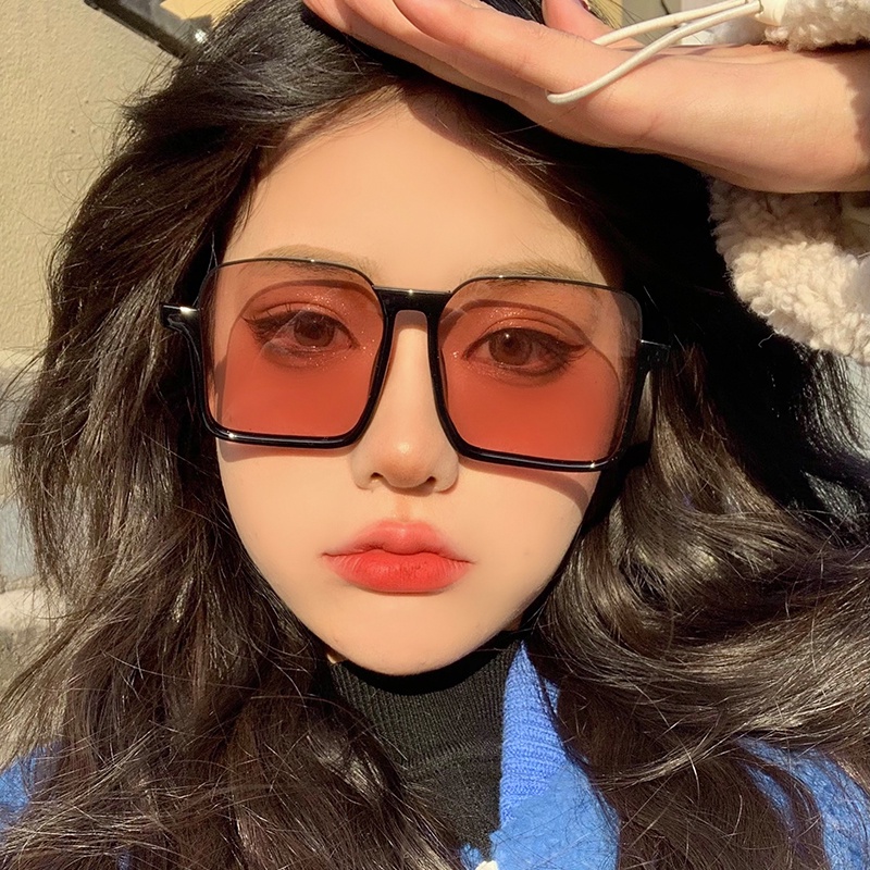 Papaozhu Ins Hot Semi Rimless Big Square Frame Sunglasses Untuk Wanita Gadis Chic Perjalanan Luar Ruangan Nuansa Kepribadian Mengemudi Kacamata Perhiasan Trendi