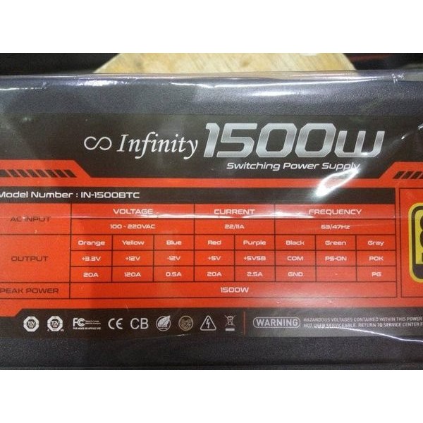 Power Supply Infinity 1500W 80+ Gold - PSU Bitcoin 1500W - PSU Mining 1500W Infinity BTC Series