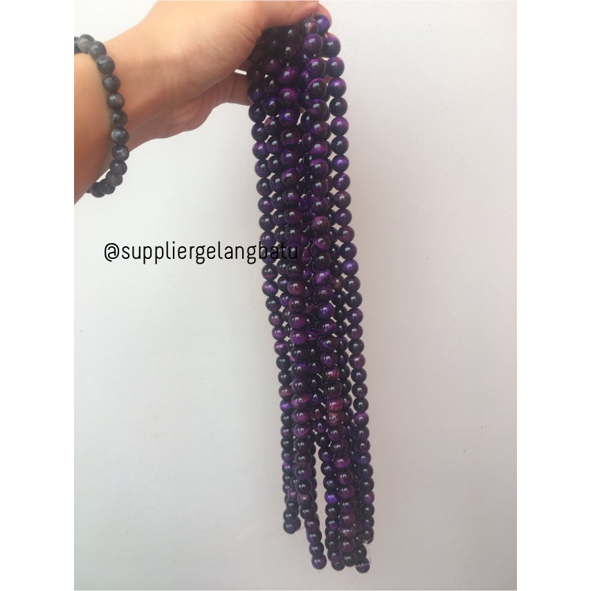 bahan gelang batu kalung 12mm purple tiger eye premium grade ungu akik aksesoris pria wanita trend