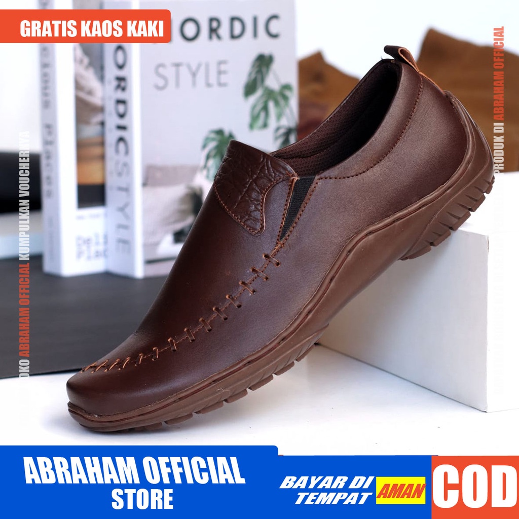 ABRHM x DEZA Sepatu Formal Pria Sepatu Casual Kerja Kantor Kuliah Lapangan Kulit Asli Sepatu Pria Casual Cowok/Cowo Sepatu Kasual Gaya Keren Original kekinian