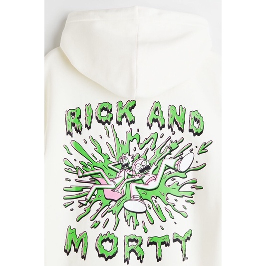 Hoodie Jaket Pria Wanita Rick N Morty Putih Beige Full Tag