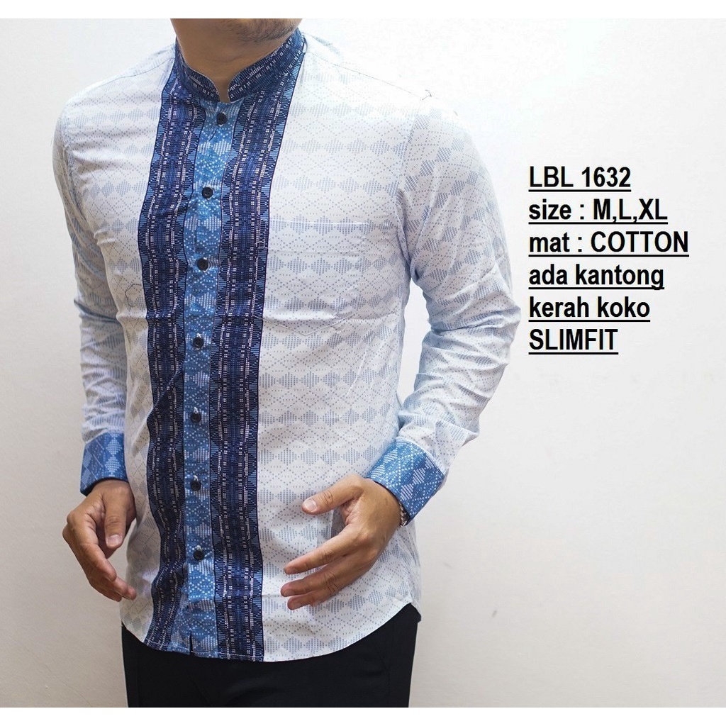 BAJU KEMEJA KOKO PRIA SLIM FIT MEWAH MODERN KOKO SLIMFIT LBL1632 BIRU LIST