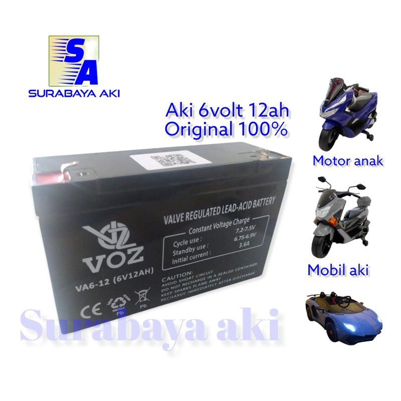 aki baterai battery accu voz 6v 12ah VOZ 12ah AKI MOBIL MAINAN ANAK MOTOR ANAK2 0RI MOBILAN AKI SURABAYA AKI