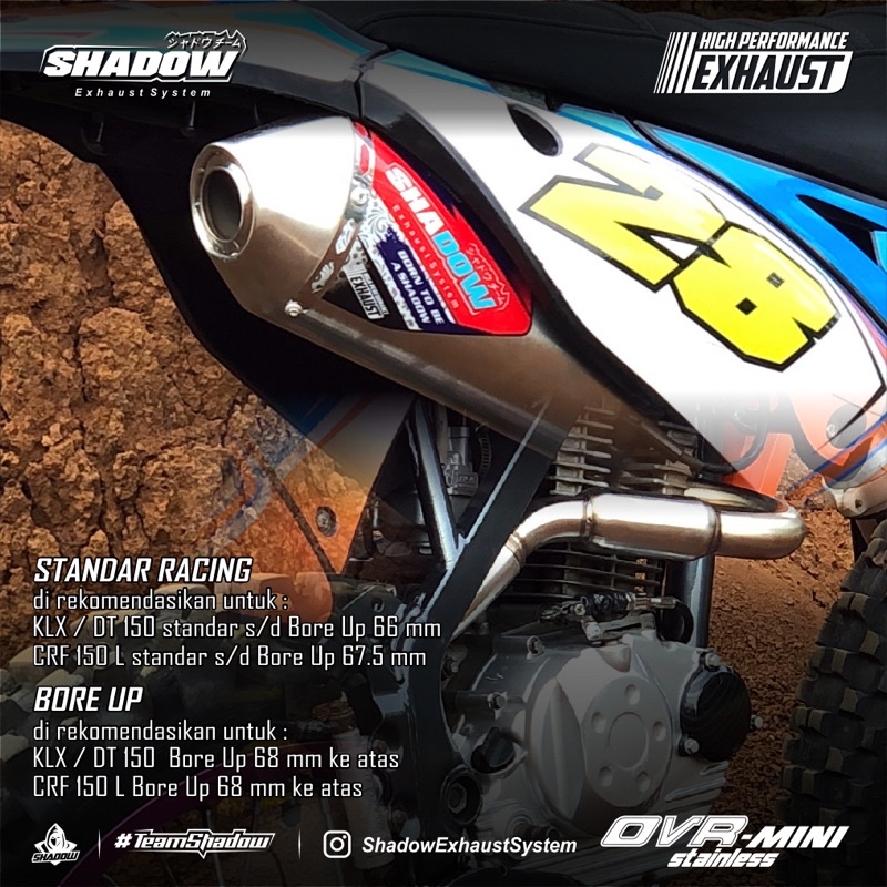 Knalpot shadow Type OVR-Mini Stainless Klx150,Crf150,wr155,klxtiger,viar200.DLL best seller !!!!