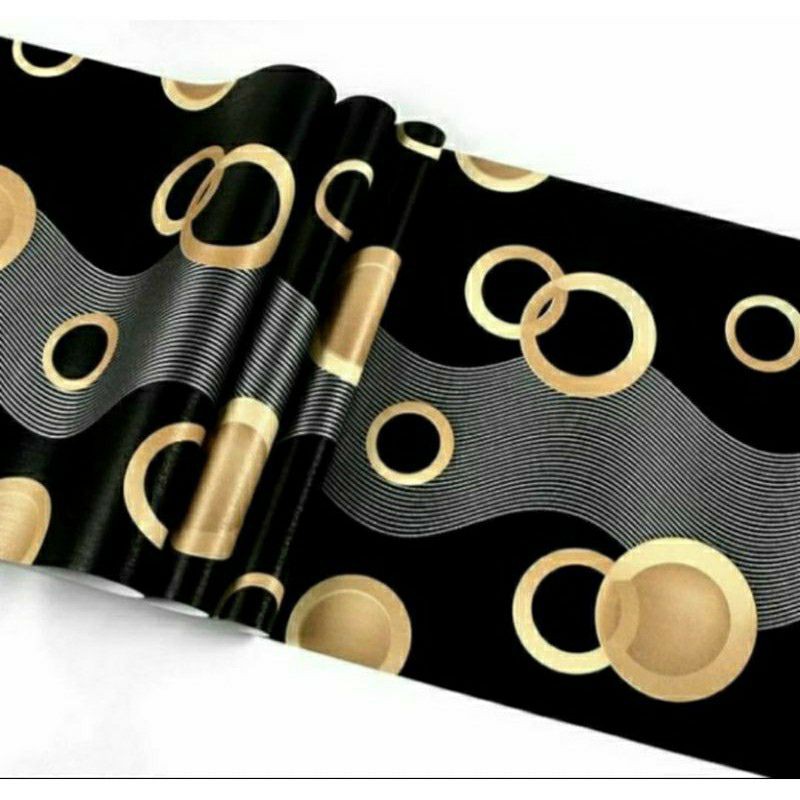 Wallpaper Sticker Dinding Motif Polkadot Gold Dasar Hitam Panjang 10Meter