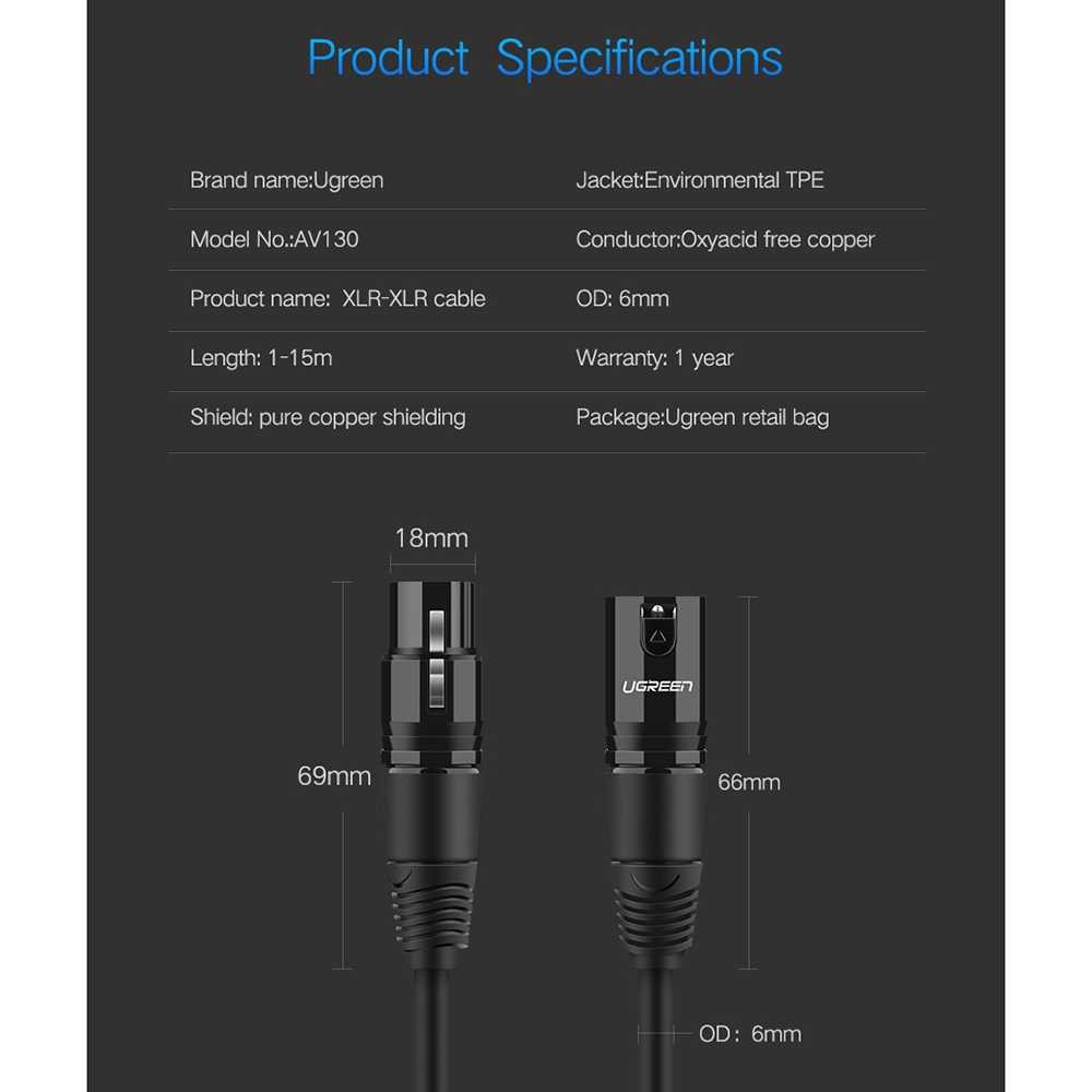 UGREEN Kabel XLR Karaoke Microphone Alat Penghubung Microphone ke Media Player Cable Berkualitas