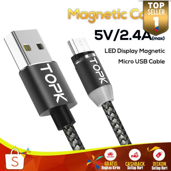 TOPK CM03 Kabel Charger Magnetic Micro USB Cable Plug Magnet Charge Smartphone Cas Handphone Cepat