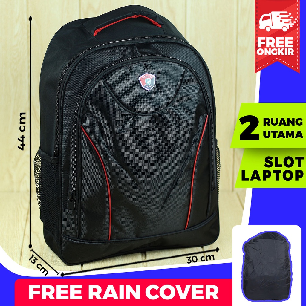 Tas Ransel Model Polo Seminar Pelatihan Souvenir Laptop Kerja Sekolah Murah Bagus Simpel Awet Kantor Bonus Raincover Muat Laptop LKS Buku Paket Tas Sekolah Hitam Polos SMA SMP