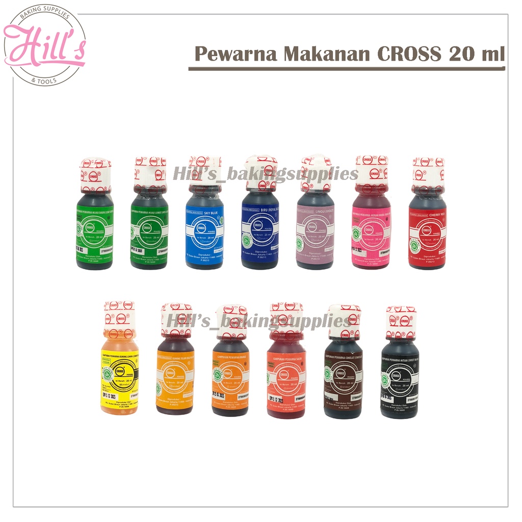 

PEWARNA MAKANAN CROSS 20 ml / OIL BASE / LIQUID ICING / FOOD COLOUR / COLOR / CAIR HALAL 20 gr