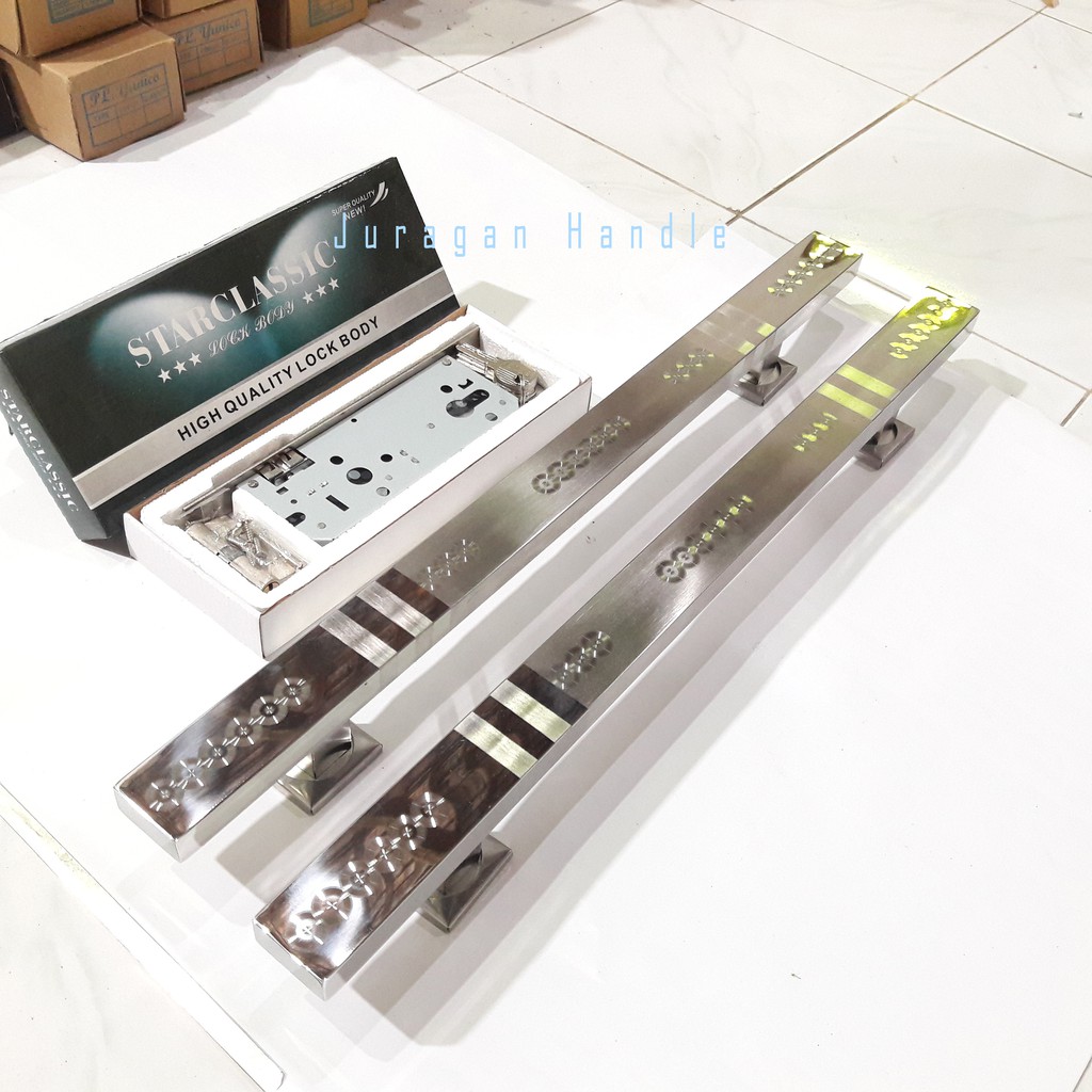 Promo paket handle pintu rumah 60 cm dan body kunci gagang tarikan pintu minimalis