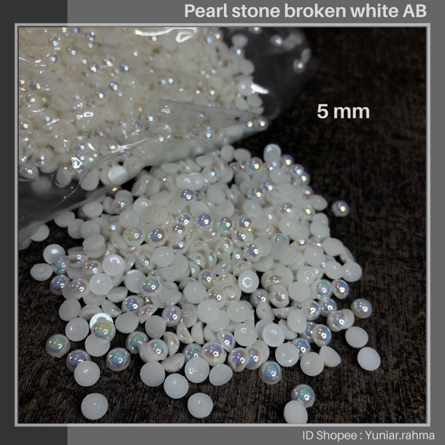 Pearl stone BROKEN WHITE AB Size 2,3,4,5mm , half pearl , nail art , mutiara belah