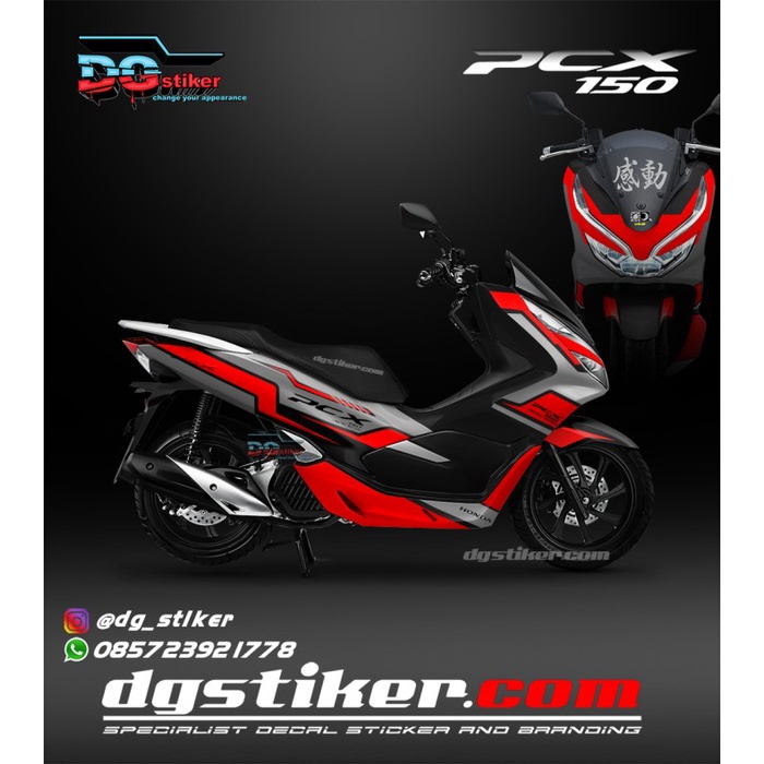 Jual Decal Striping Pcx lokal Hitam Silver Merah Simpel