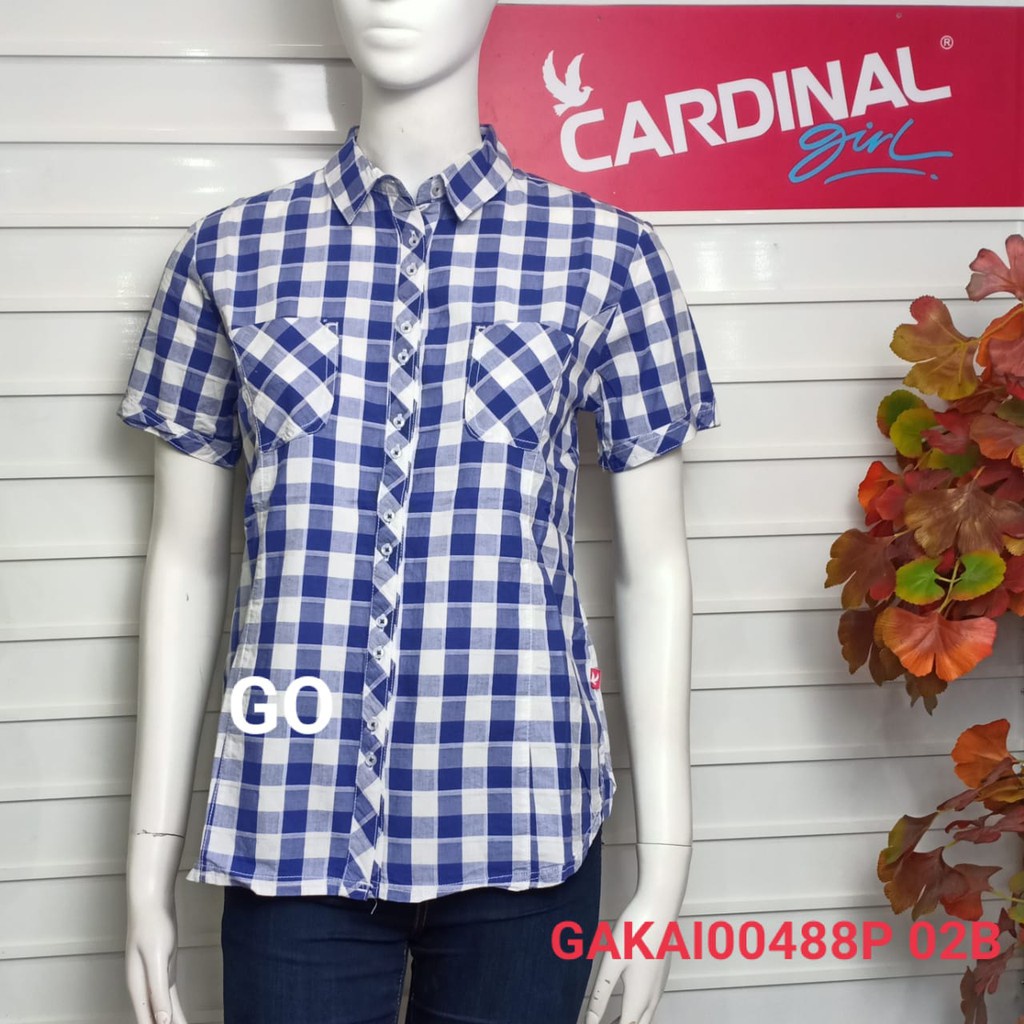 BB CARDINAL GIRL CD KEMEJA Pakaian Wanita Atasan Kemeja Casual Motif Polos Lengan Pendek Original