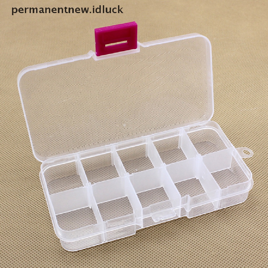 Kotak Penyimpanan Obat / Perhiasan / Manik-Manik / Pil 10 Sekat Bahan Plastik Transparan Adjustable