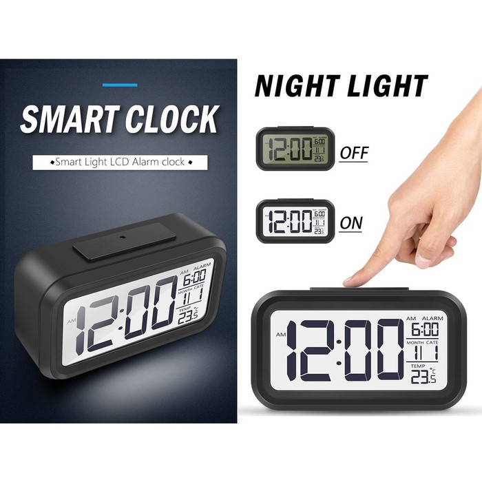 JAM MEJA WEKER SUHU LCD DIGITAL CLOCK ALARM TIME SNOOZE BACKLIGHT DESK