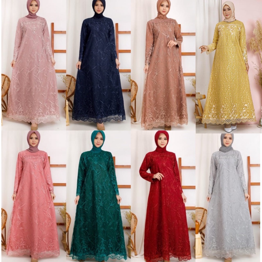 RED LOVE 136/(TERMURAH)/GAMIS BELLA FULL BRUKAT TILE FULL MUTIARA BORDIR/ GAMS MAXI TILE TERBARU/ GAMIS PESTA MEWAH MUSLIMAH/ GAMIS KEUNDANGAN / MAXI FULL DEPAN BELAKANG