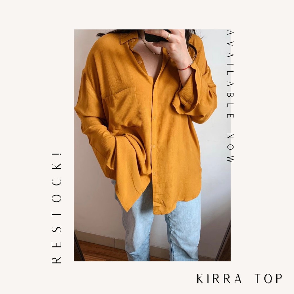 Kirra Top - Kemeja Wanita Bahan Rayon Crinkle Best Seller - BIG SIZE-Mustard