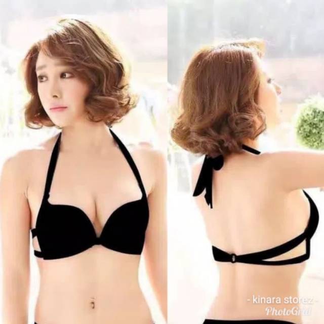 Kinarastorez - Bra busa push Up tali leher Halter Bh tanpa kawat kait Buka depan sexy