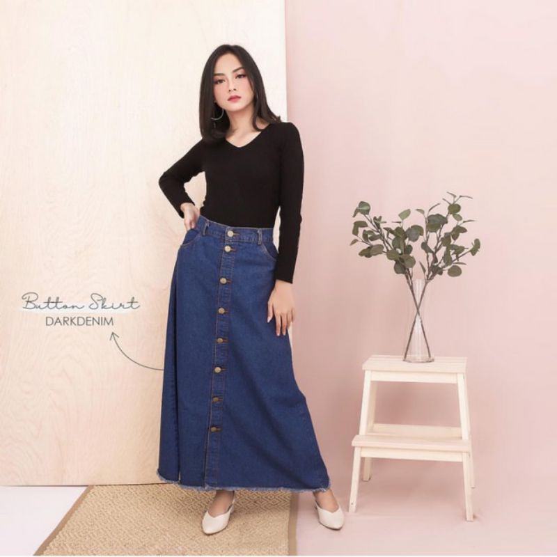 LONG SKRIT JEANS BUTTON || ROK JEANS PANJANG