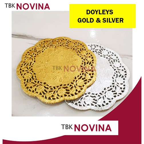 [100 pcs] Kertas Doyleys 4.5&quot; GOLD SILVER / Kertas Doilies / Doily BATIK- Alas Toples Kue / Kertas Renda