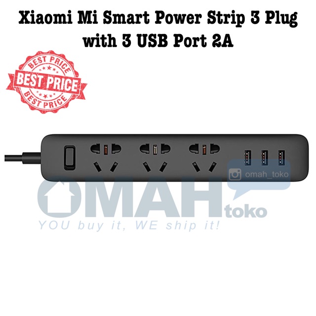 (ORIGINAL) Xiaomi Mi Smart Power Strip 3 Plug With 3 USB Port 2A Colokan Xiaomi