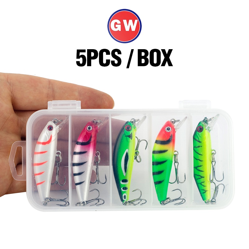 5pcs / Kotak Umpan Pancing Ikan Minnow Mata 3D 55mm / 6.5g