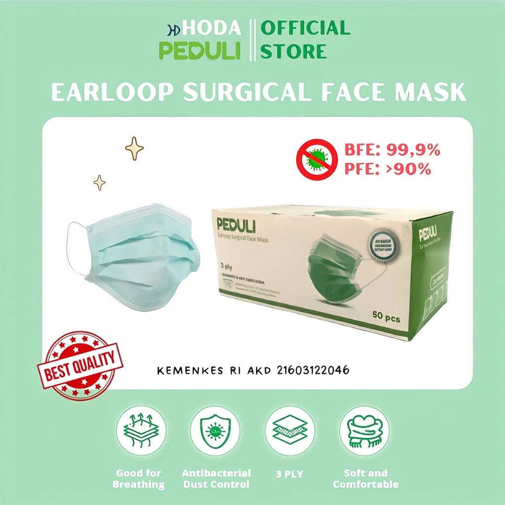 Masker Earloop PEDULI 3Ply 50 Pcs Face Mask Good Quality